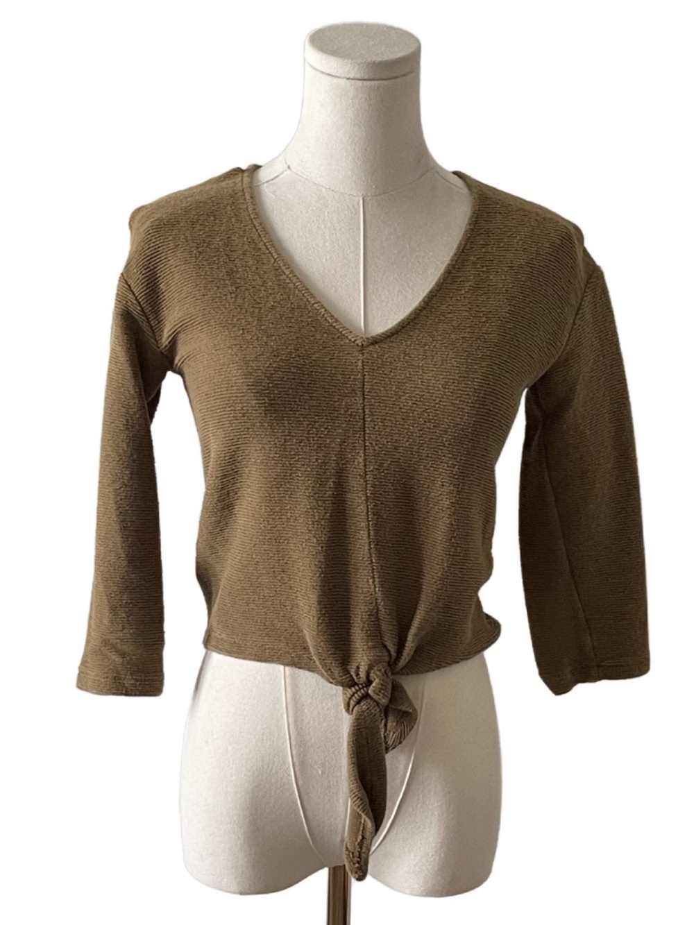 Madewell Texture & Thread Ottoman Jacquard Tie-Front Top K4775 XXS in Asparagus
